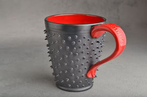 Image of Spiky Mug Gun Metal Black and Red Made To Order