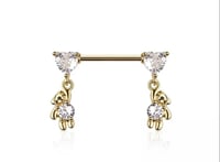 Image 2 of Teddy Bear Cz Heart Nipple Ring  