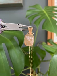 Image 3 of Gold Flower Agate Rectangle Crystal Necklace