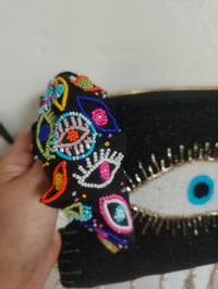 Image 2 of Black all seeing evil eye protection Bag and multi coloured eye head band 