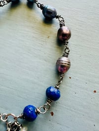 Image 3 of peacock pearl lapis and yellow garnet bracelet