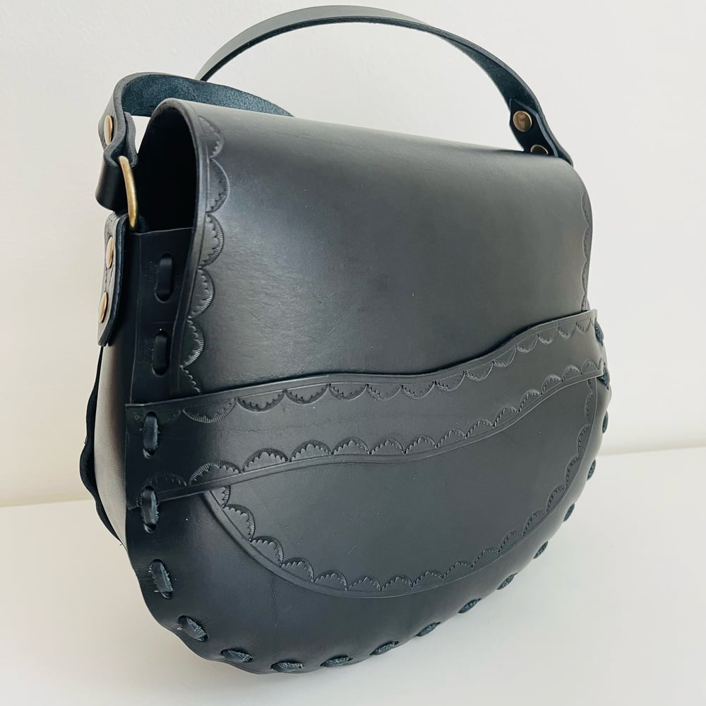 Image of Black Vachetta Crossbody Saddle Bag 