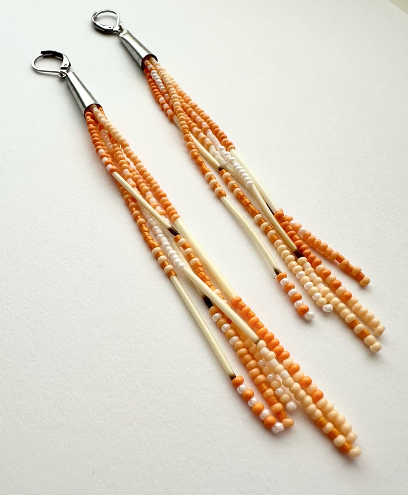 Image of Porcupine Quill Fringe Earrings - Orange