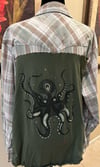Vintage Sage Green/Beige/White Cotton Shirt Octopus