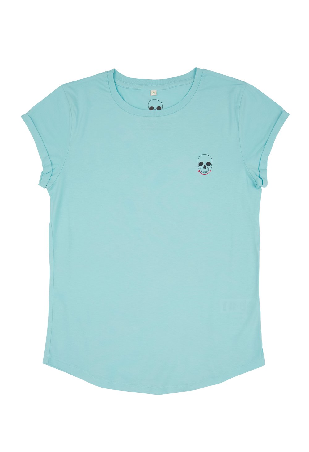 Smoking Skull Women's Turquoise 'Back Print' Roll T (Organic)