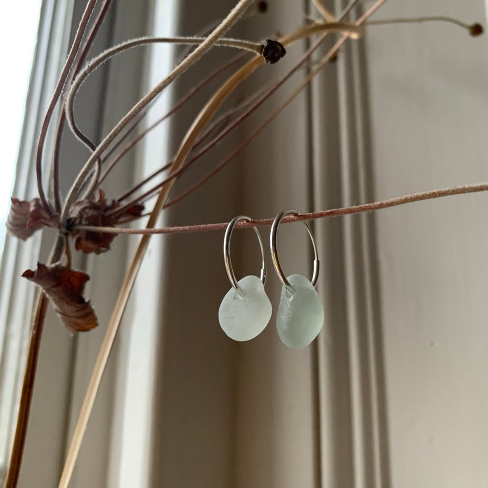 Image of Pale green/white Suffolk sea glass earrings
