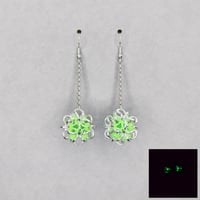 Image 1 of Neon Green + Silver Dodecahedron Earrings