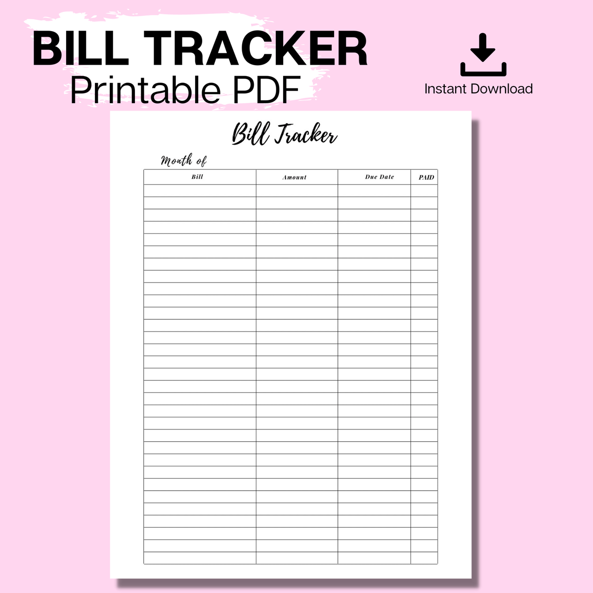 Bill Tracker PDF Download | Essential Printables