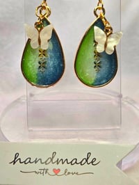 Image 2 of Handcrafted Resin Teardrop Earrings w/ Butterfly Bead 
