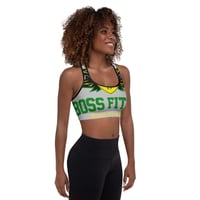 Image 2 of BOSSFITTED Grey Yellow Green and Black AOP Padded Sports Bra