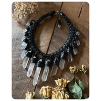 Image 2 of The Empress Necklace - Clear Quartz Crystals and Black Leather