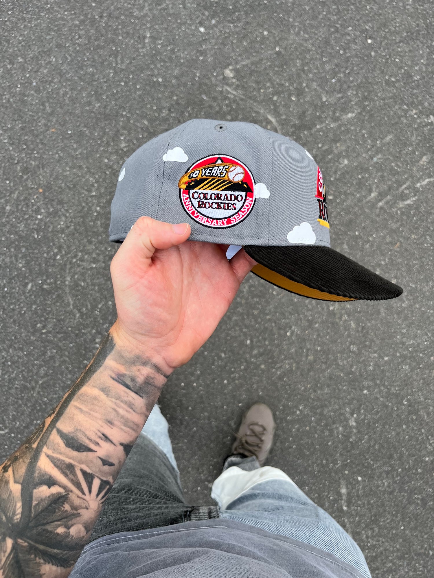 Image of BURNT YELLOW BRIM MULTI TONE PARTLY CLOUDY ROCKIES CUSTOM FITTED CAP