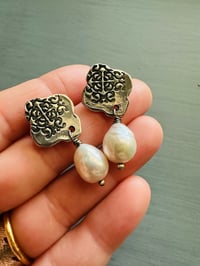 Image 1 of sterling silver and baroque pearl post earrings