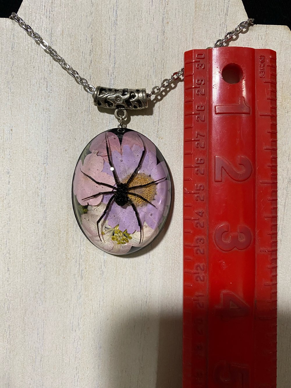 Lavender floral black widow pendant 