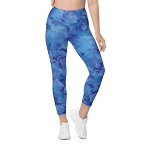 Image of Pocketed, High Waist AK Pattern Leggings - Sky Blue