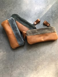 Image 5 of pencil case made from field tan waxed canvas and oiled leather