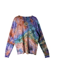Image 2 of L Unisex Adult Waffle Long Sleeve Shirt in Earthy Rainbow Geode Ice Dye