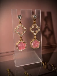 Image 2 of Pink Opal Clover Earrings 