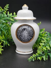 Image 1 of White And gold Urn With Real Preserved Spider Web 