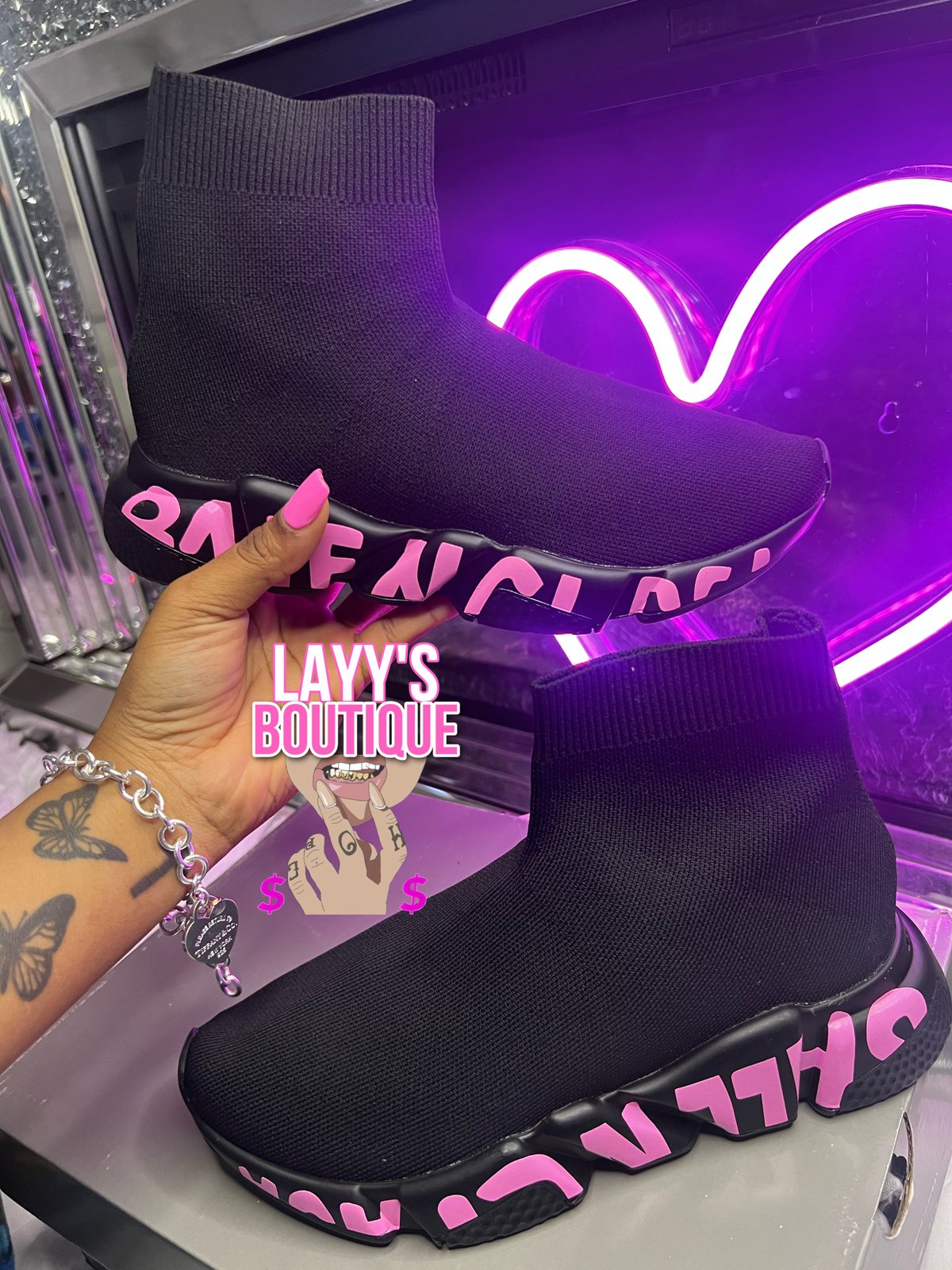 Black & Pink Balenciaga Sock Sneakers | Layys Closet
