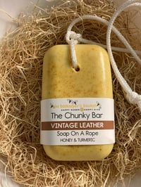 Image 1 of The Chunky Bar Vintage Leather Soap On A Rope- NEW! LARGER BAR!