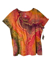 Image 4 of ♻️ UPCYCLED 2X PLUS V-Neck Tee in Tropical Geode Ice Dye