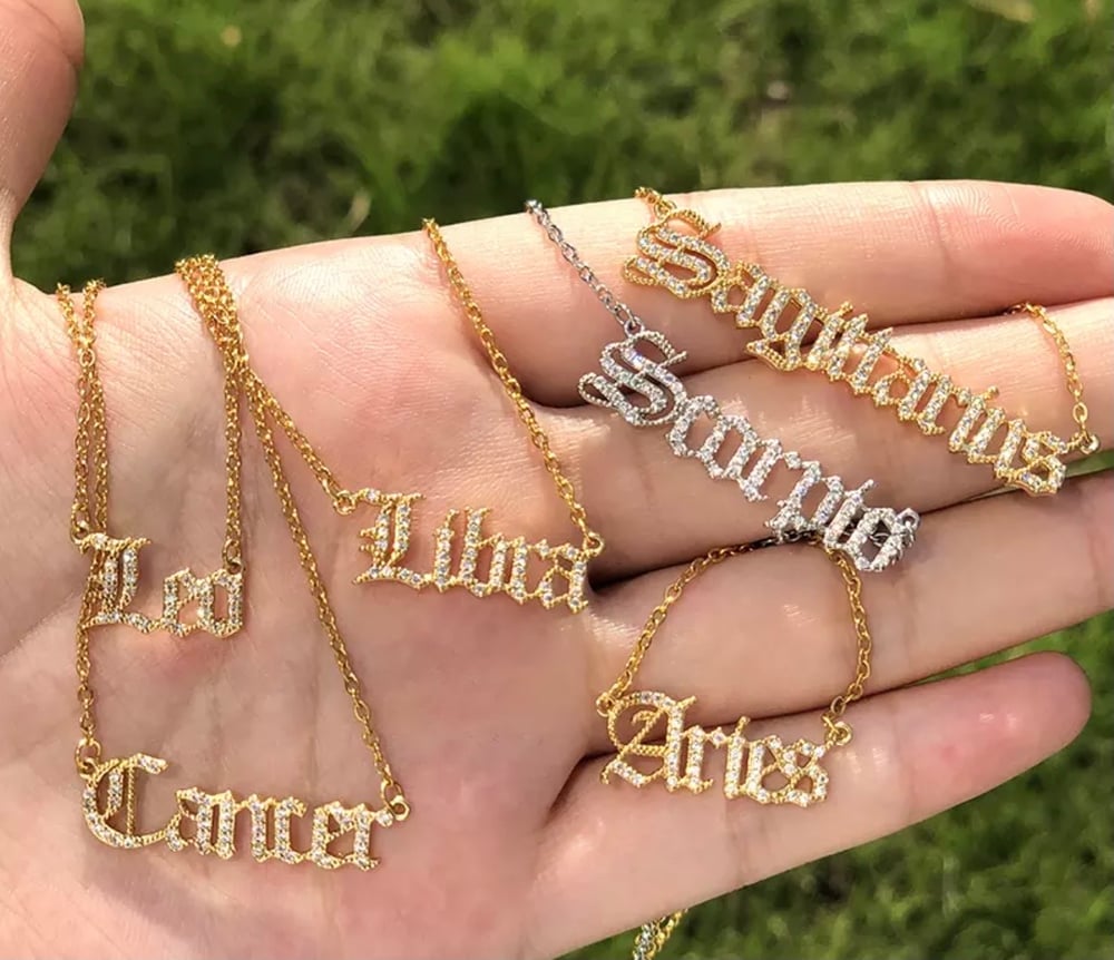 Image of Zodiac name & sign necklaces