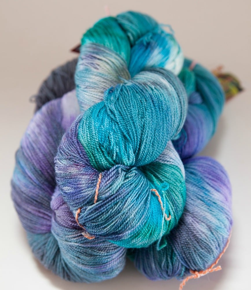 Image of ARACHNE Lace, "Lex, Dream, and Galadriel" 2 skeins available Merino + Silk, 1300 yards