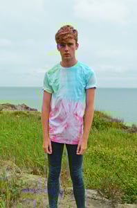 Image of Unisex Tie Dye Pastel Blue, Green and Pink Spiral T-Shirt