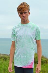 Image of Unisex Tie Dye Mint Green T-Shirt With Red Flare