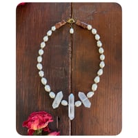 Image 2 of Freshwater Pearls Polished Quartz and Chestnut Brown Leather