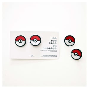 Image of Handmade Wooden Pokemon "Pokeball" Earrings.