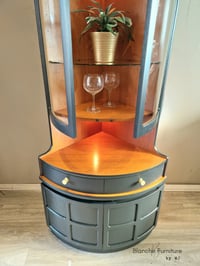 Image 6 of Mid Century Modern Luxury Corner Drinks Cabinet by Nathan - Dark Grey Vintage Cocktail Display Unit