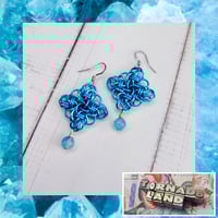 Image 1 of Aquamarine Ombre Bowie Knot Beaded Earrings