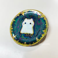 Image 3 of Mini ghost cat trinket dish with rainbow effect (2.5 inches diameter) 