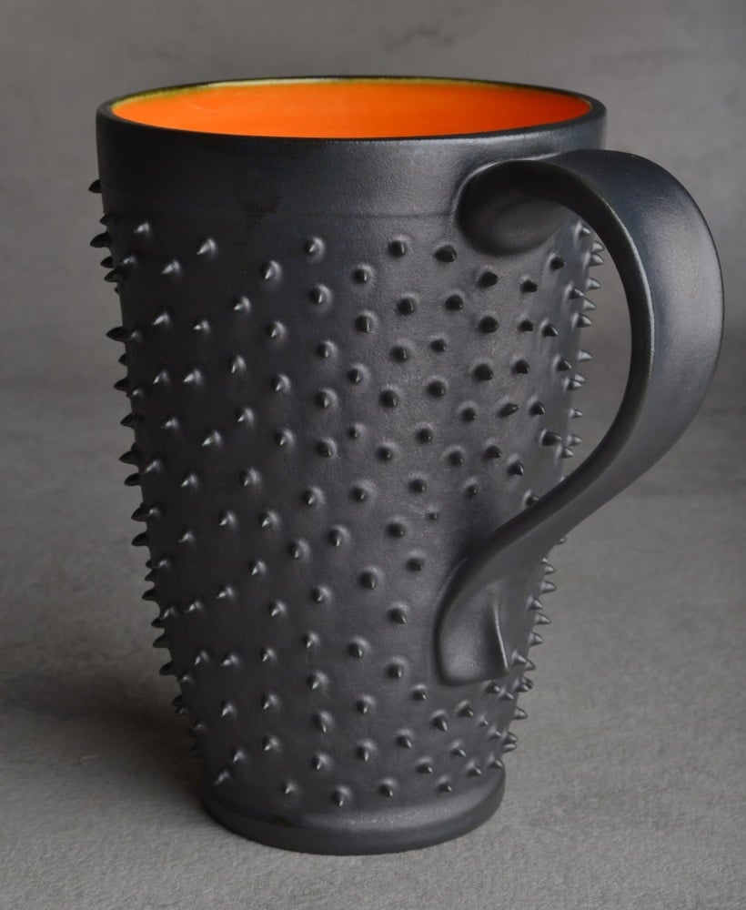 Image of Spiky Mug Tall Gun Metal Black and Orange