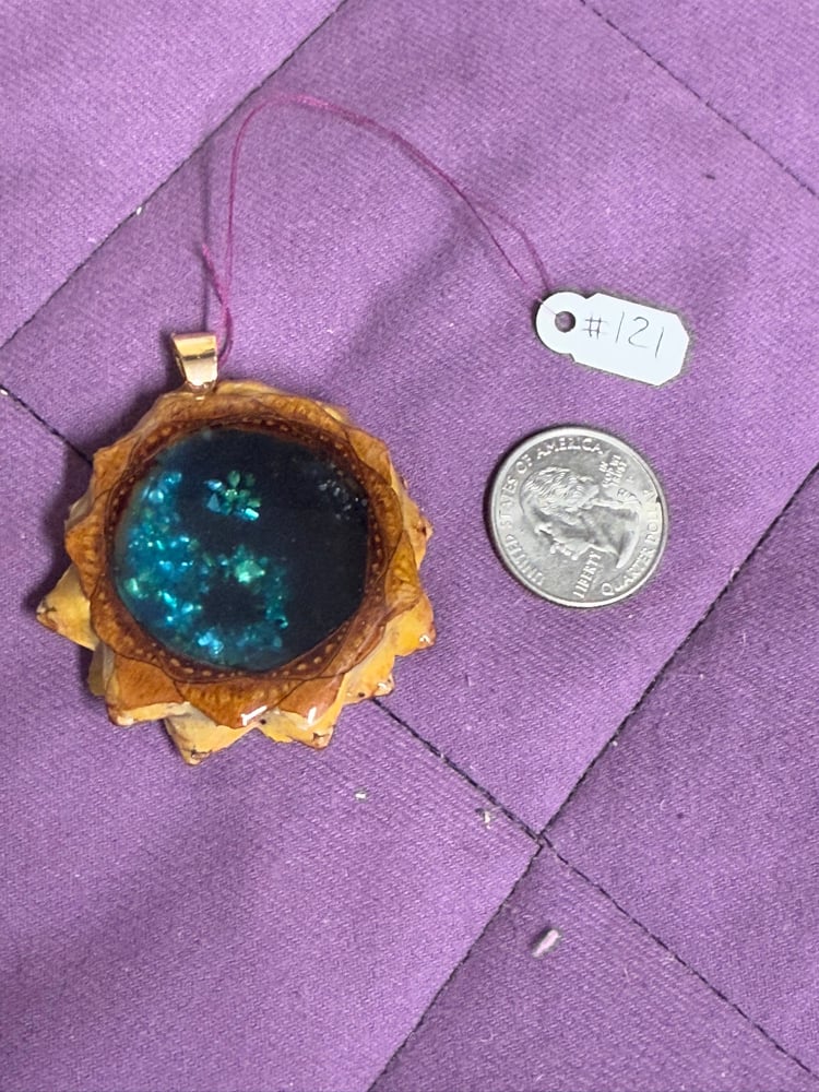 Image of Deep Blue Crystal Yin Yang Pinecone Charm | Handmade PNW Resin Jewelry | #121