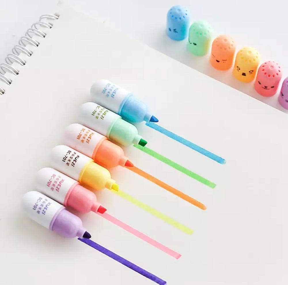 Image of Rainbow Capsule Shaped Mini Highlighter Pens - 6/pack