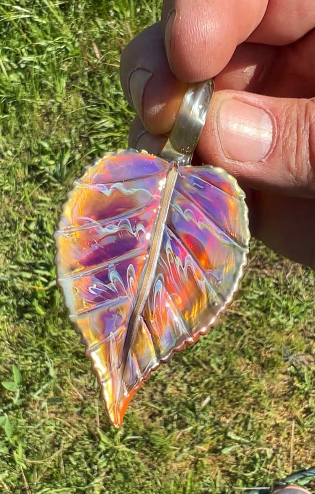 Image of Double Amber Purple Metallic Leaf Pendant