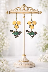 Image 1 of Rhinestone & Floral Songbird Earrings 
