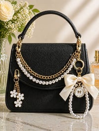 Image 3 of 3 Piece “Pearl & Bow” Keychain Handbag Set