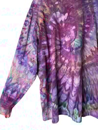 Image 7 of XL Unisex Adult Soft Long Sleeve Tee in Earthy Raspberry Spiral Ice Dye