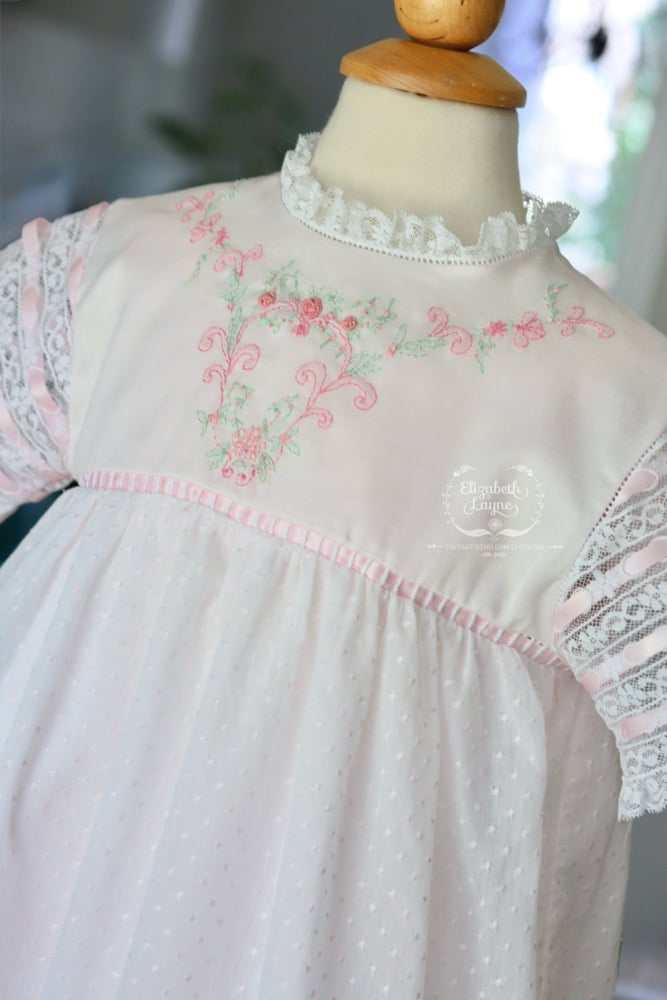 Size 4 Pink Swiss Dot & Hand Embroidered Dress | Elizabeth Layne Heirloom