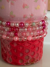 Image 3 of Ibiza Sunset Pink & Green Tumbler Bracelet Stack with Gold Charms