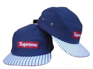 Image of Supreme Box Logo Blue with stripes Camp Cap 5 Panel 