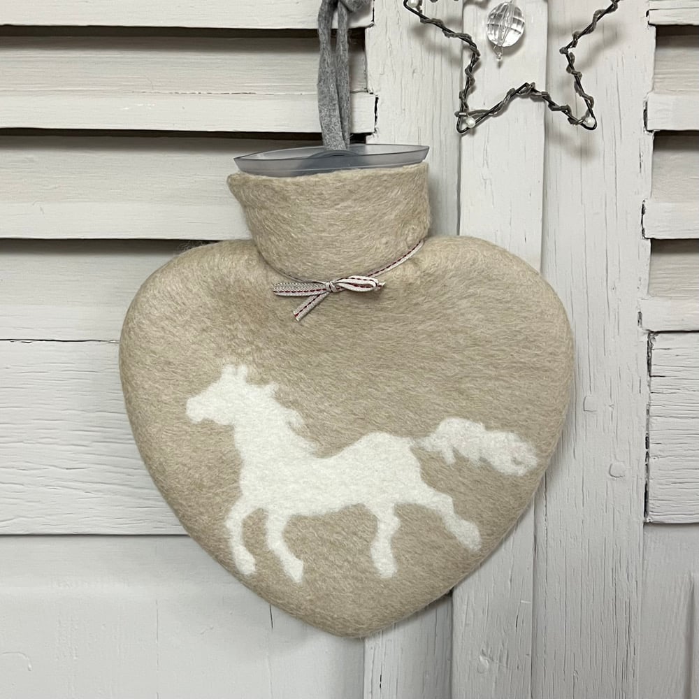 Image of Bouillotte forme Cœur Laine Mérinos : Cheval