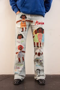 Image 2 of JEAN "SISTERS MOUMBE" LIGHT BLUE RED BRODERY 
