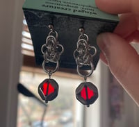 Image of blood red chainmail earrings