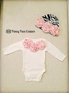 Image of Newborn Outfit and Zebra Baby Hat with Pink Rosette's Newborn-24 month old Baby Shower Gift