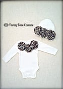 Image of Newborn Outfit and Organic Bamboo Hat with Leopard Rosette's Newborn-24 month old Baby Shower Gift
